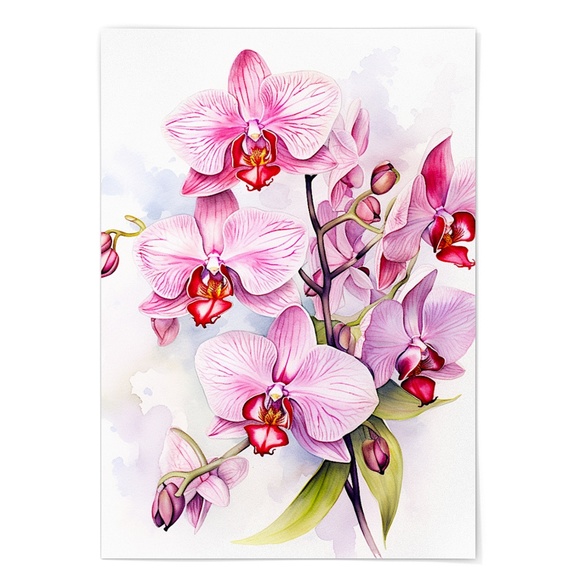 Watercolor Orchids Wall Art Illustration Print Poster Unframed - Picture 2 of 6